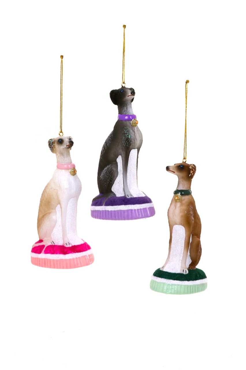 Staffordshire style whippet dog christmas tree ornament