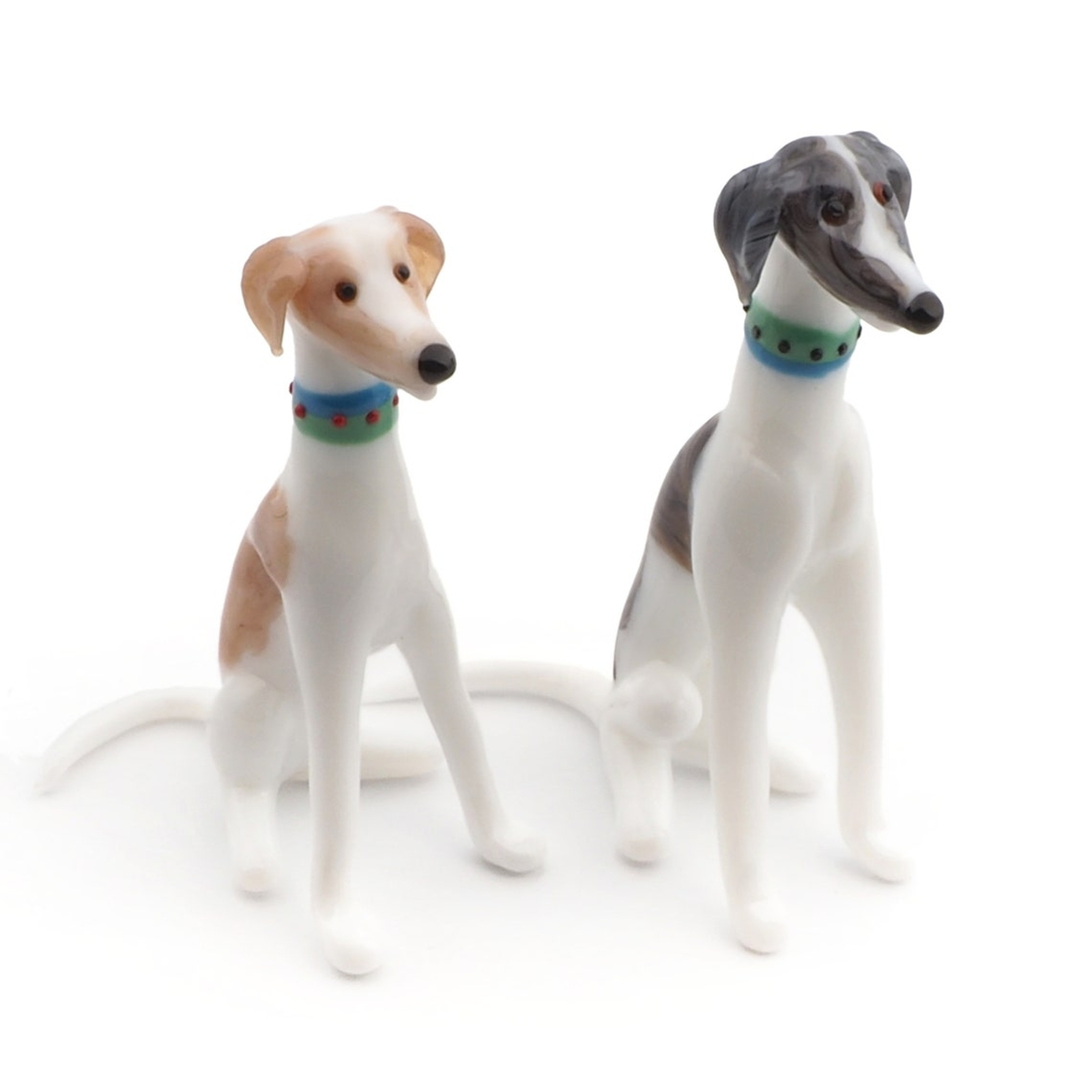 Pair of czech lampwork glass miniature whippet dog figurines ornaments