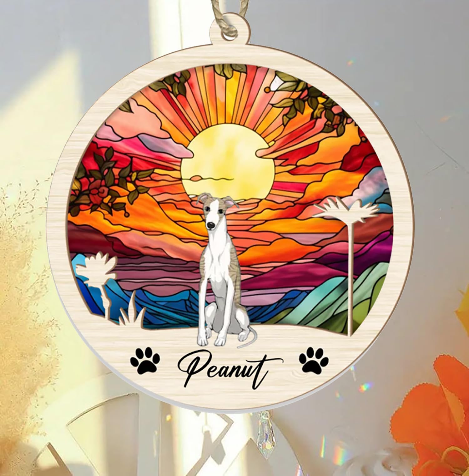 Whippet dog suncatcher personalized ornament custom memorial dog suncatcher pet christmas ornament dog chirstmas ornament dog lover gifts pet supplies