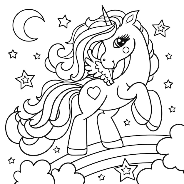 Premium vector unicorn colour white for coloring pages