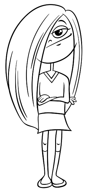 Teen girl character cartoon coloring book stock illustration