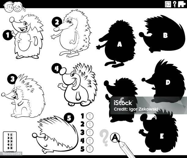 Shadows game with cartoon wild animals coloring book page stock illustration