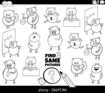 Find two same pigs game coloring book page stock vector image art