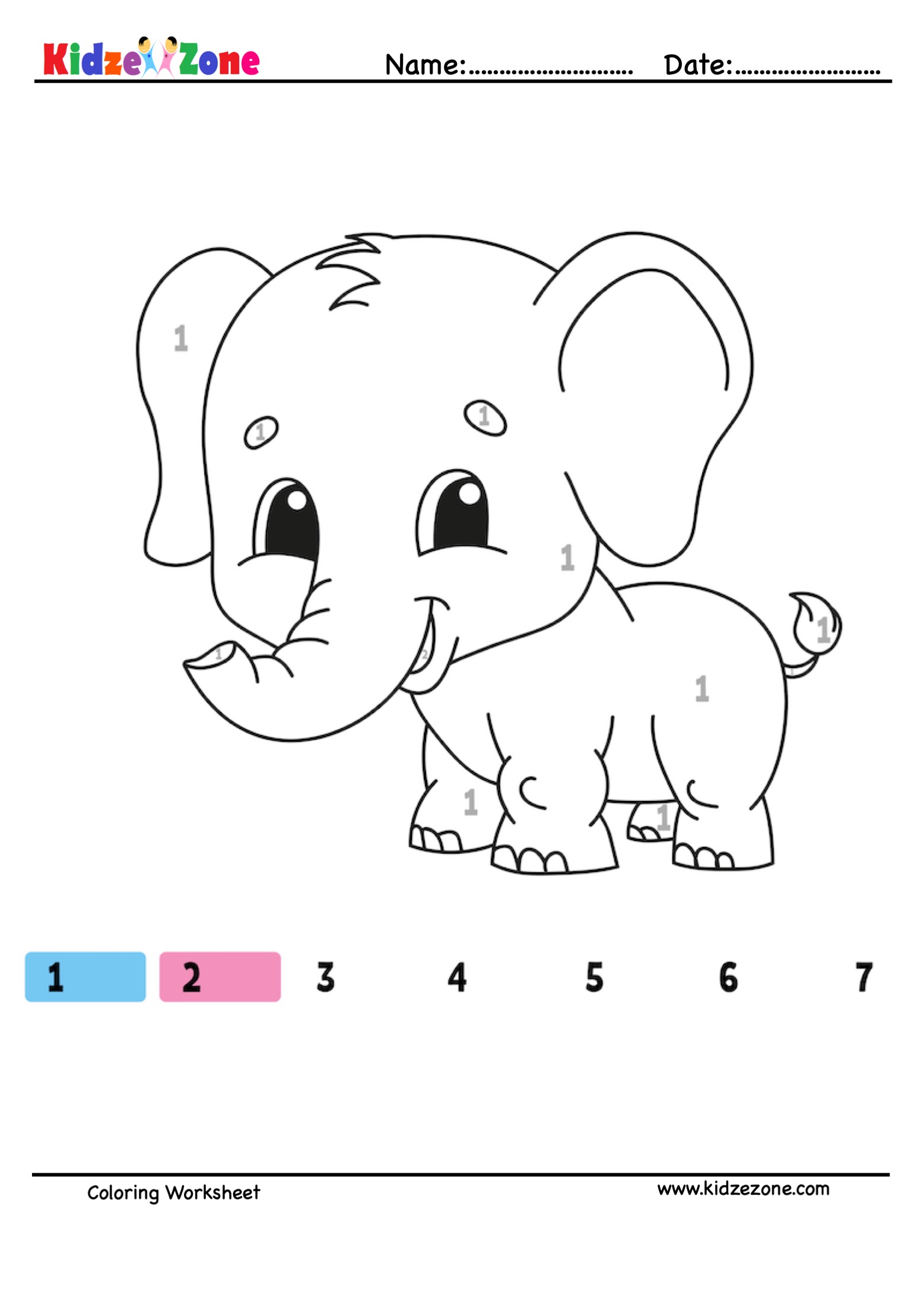 Elephant numbered coloring fun worksheet