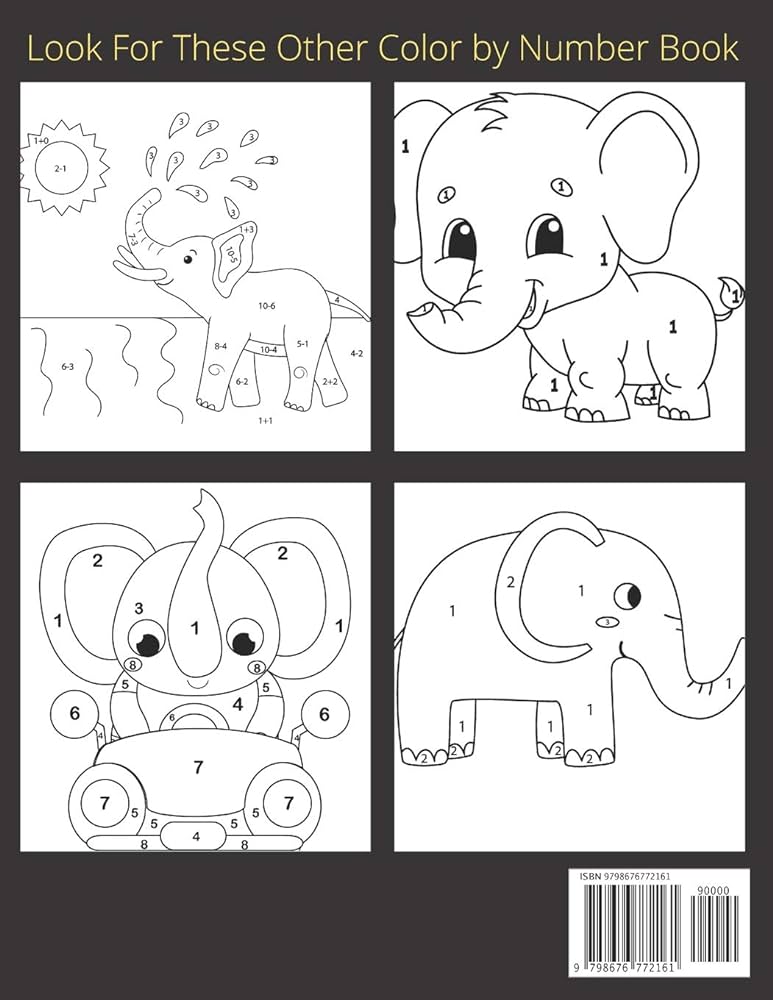 Elephant color by number large print relief relaxation designs animals coloring activity book color by number books volume press alicia books