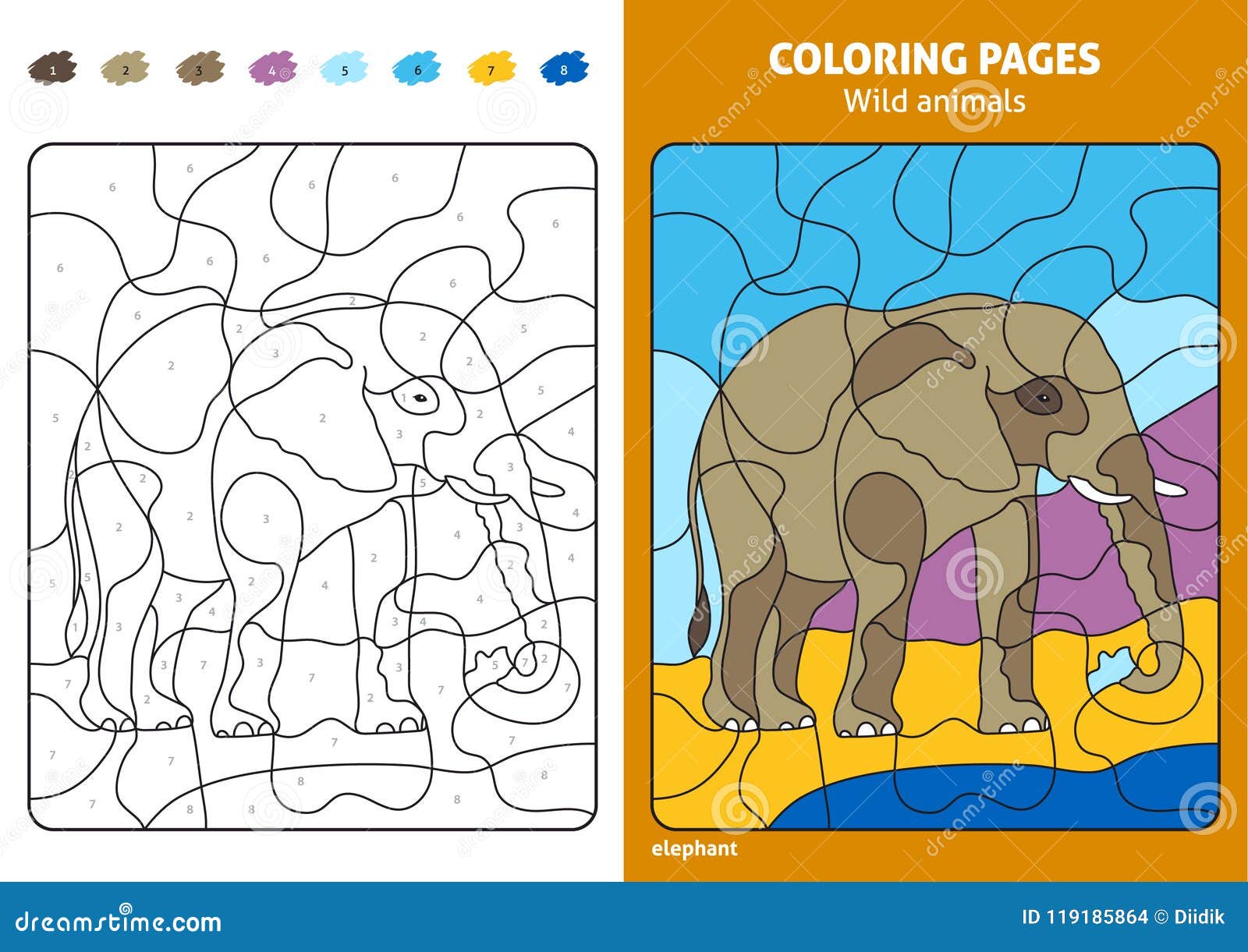 Wild animals coloring page for kids elephant stock vector