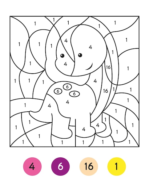 Premium vector color by number activity color by code activity for kids dinosaur coloring page vector