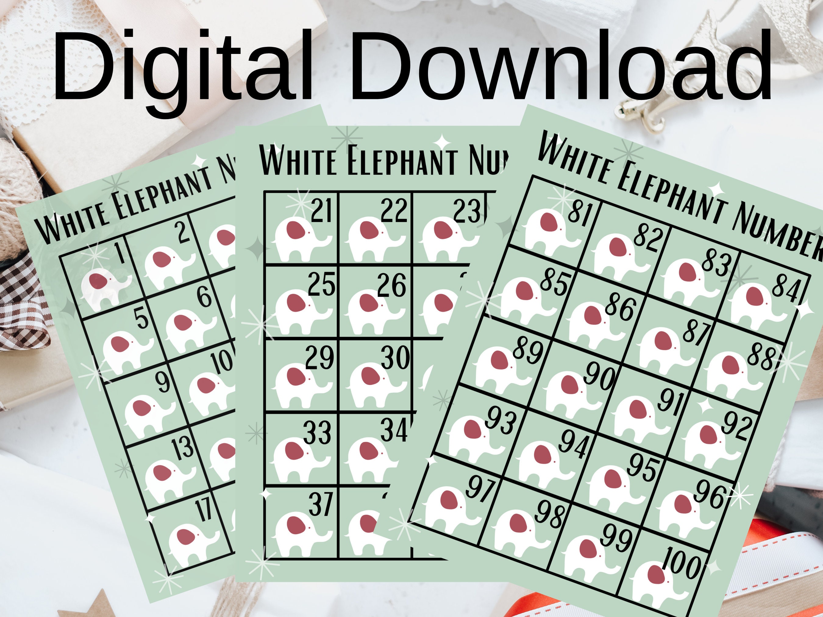 White elephant numbers printable