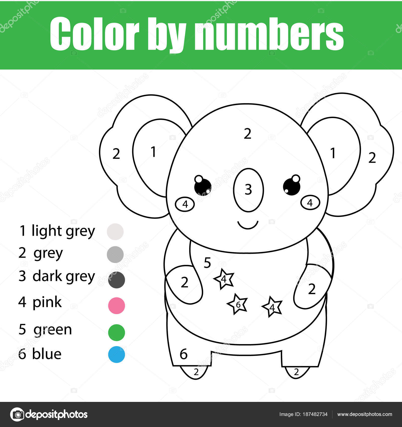 Children educational game coloring page cute koala color numbers printable stock vector by ksuklein