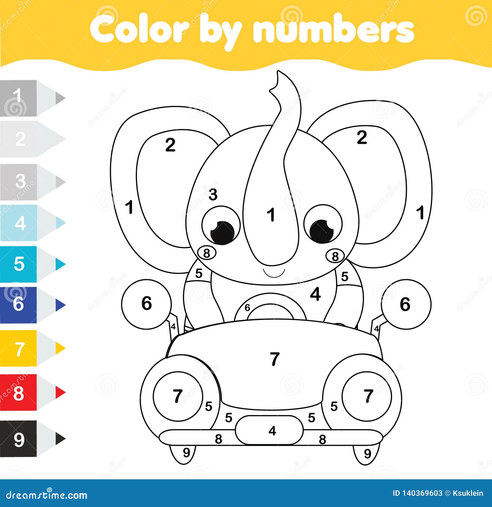 Coloring page for kids educational children game color by numbers stock vector