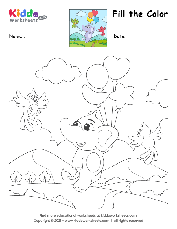 Free printable fill the color elephant worksheet