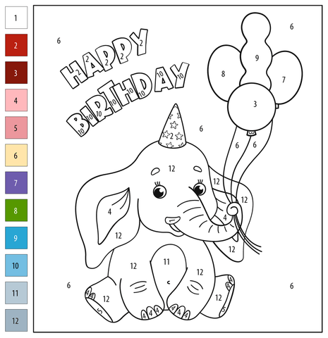 Elephant color by number free printable coloring pages