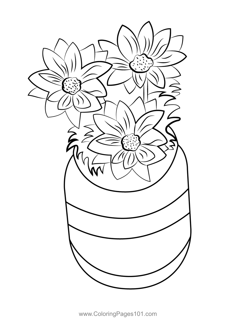 Flowers in bowl coloring page for kids