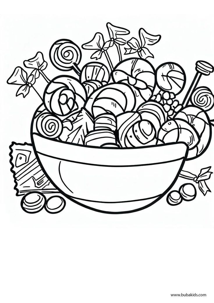 Image of a bowl full of candy coloring pages candy coloring pages coloring pages cartoon coloring pages