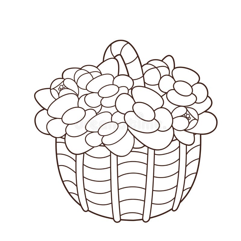 Coloring page outline of basket of flowers coloring book for kids stock vector