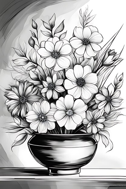 Premium ai image floral bowl coloring page inspired by korea leonid afremov and charles white coloring page