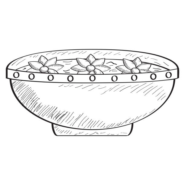 Sketch of awater of flowers bowl stock illustration