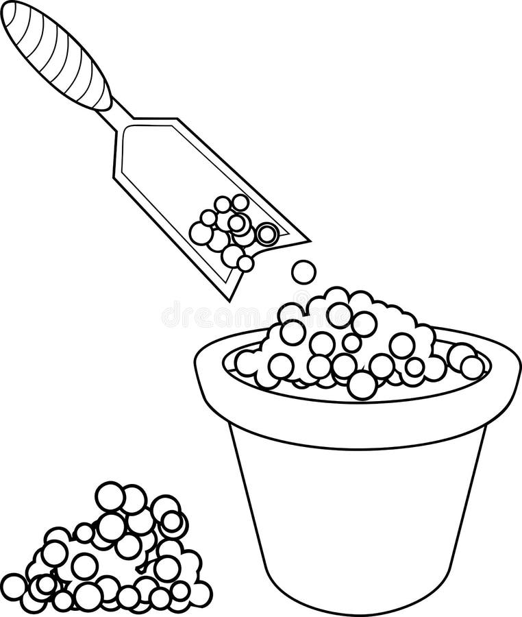 Coloring page garden scoop and flower pot with soil stock vector