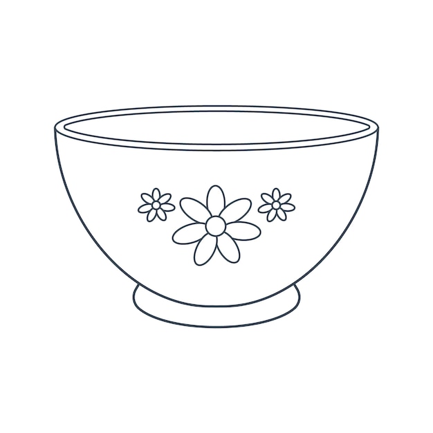 Premium vector dishes a deep bowl for salad with a floral ornament line art