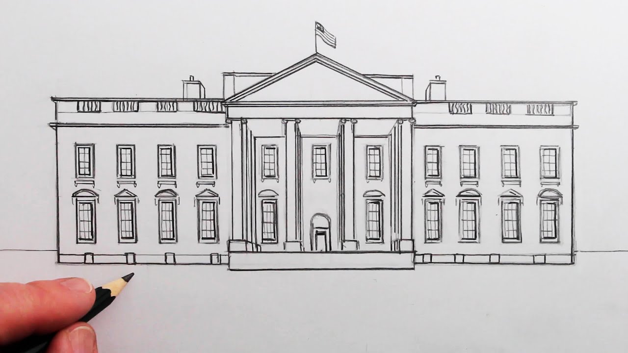 How to draw the white house step by step