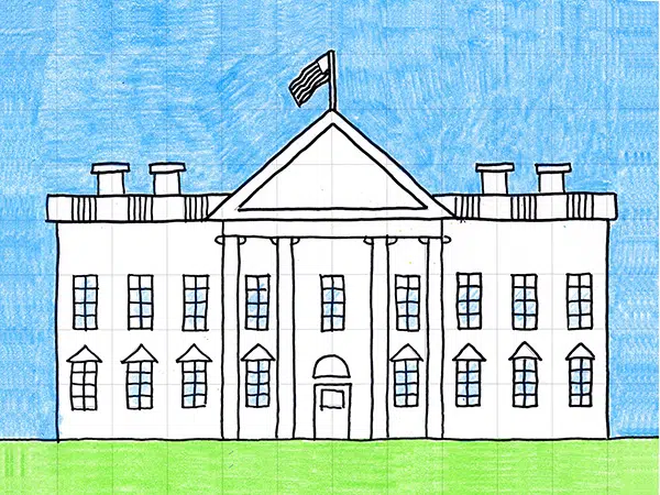 Easy draw the white house tutorial video and coloring page