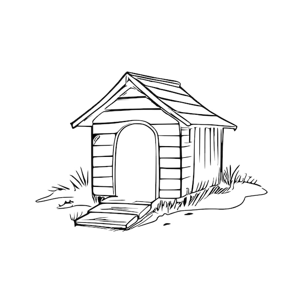 Premium vector dog house coloring book dog house coloring page black and white drawing for coloring pages vector