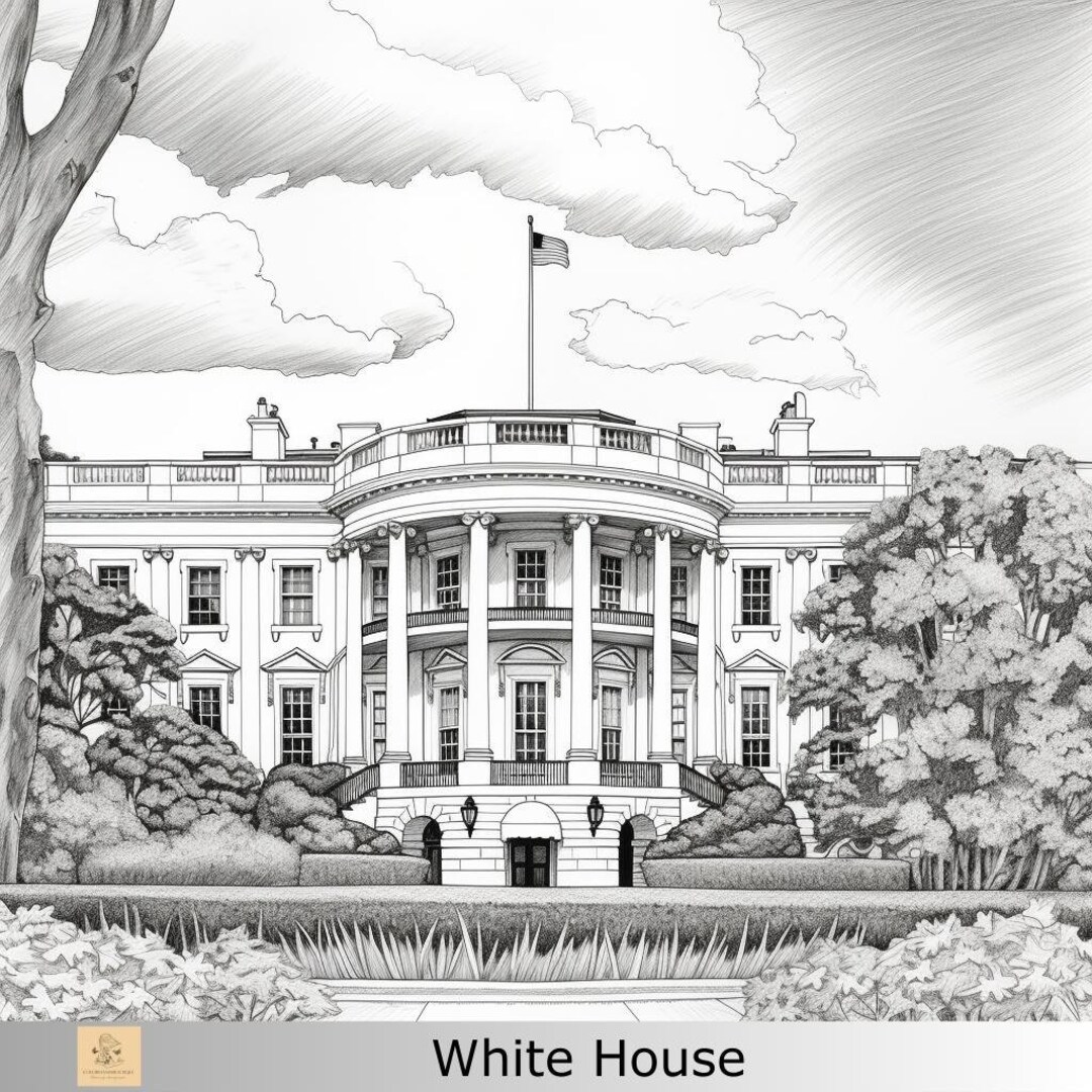 Greyscale the white house us printable coloring page printable adult coloring page download greyscal washington instant download