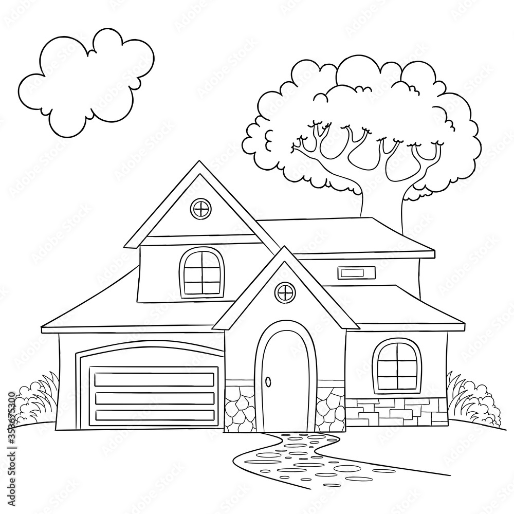 Drawing of house coloring page house coloring page useful as coloring book for kids vector