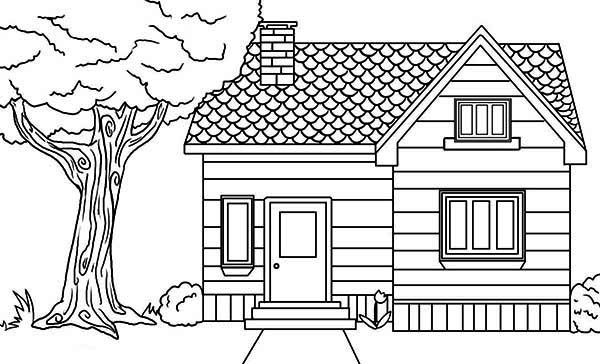 House in the village in houses coloring page