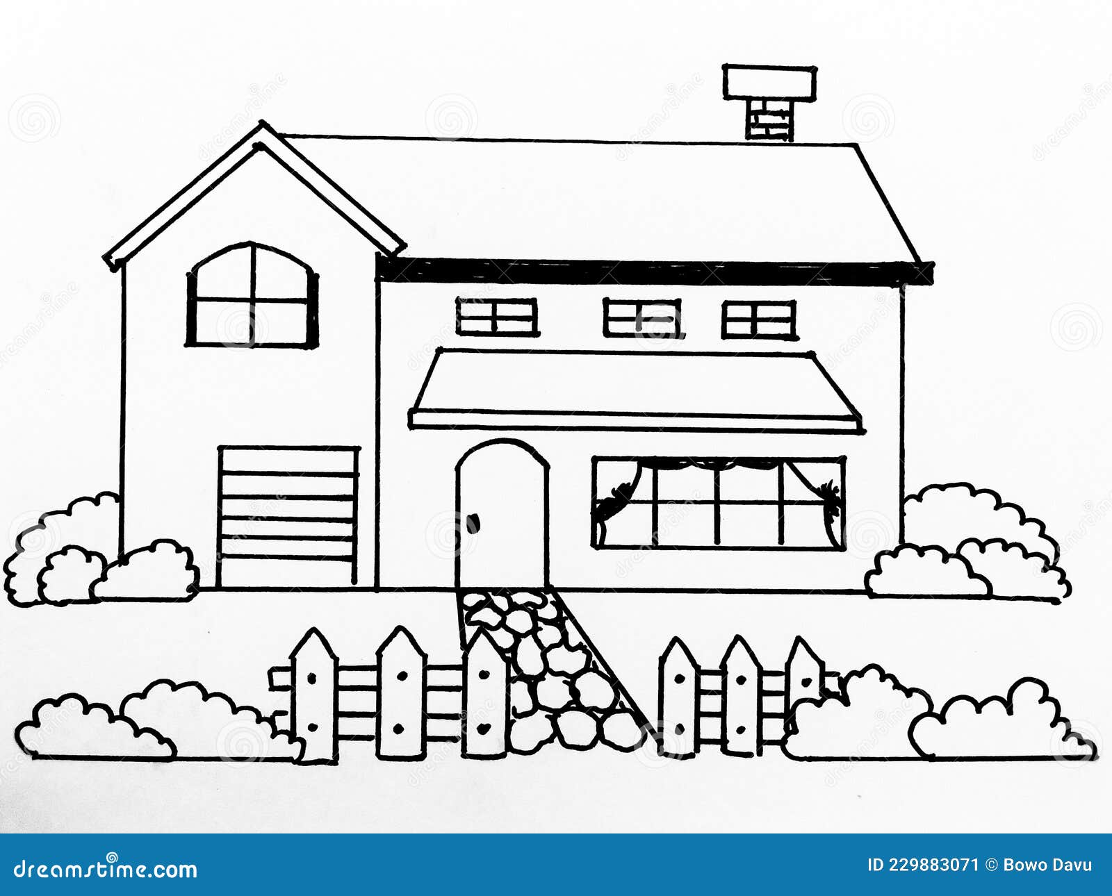 Cartoon hand drawing house illustration easy coloring page for kids stock image