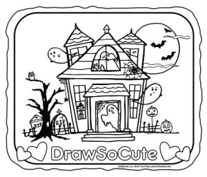 Halloween haunted house coloring page â draw so cute