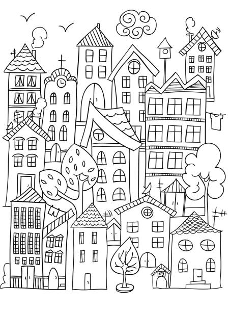 City coloring page stock illustration