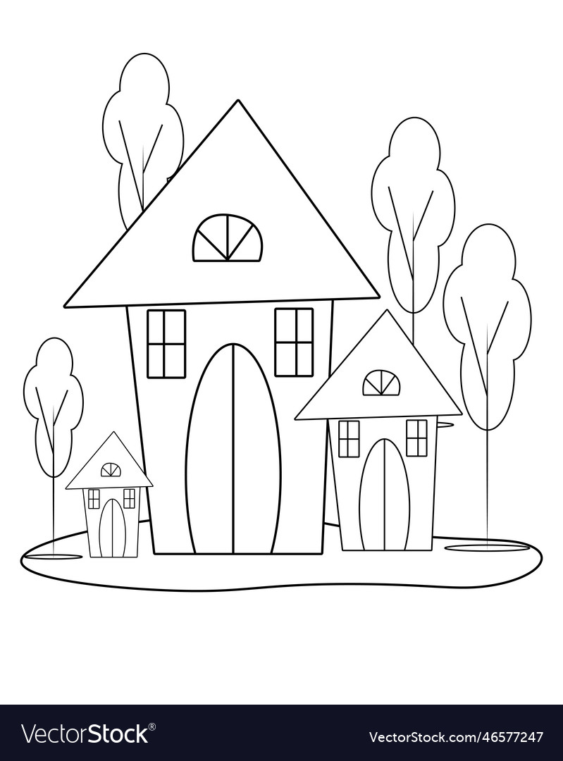 Easy simple house coloring page modern art vector image