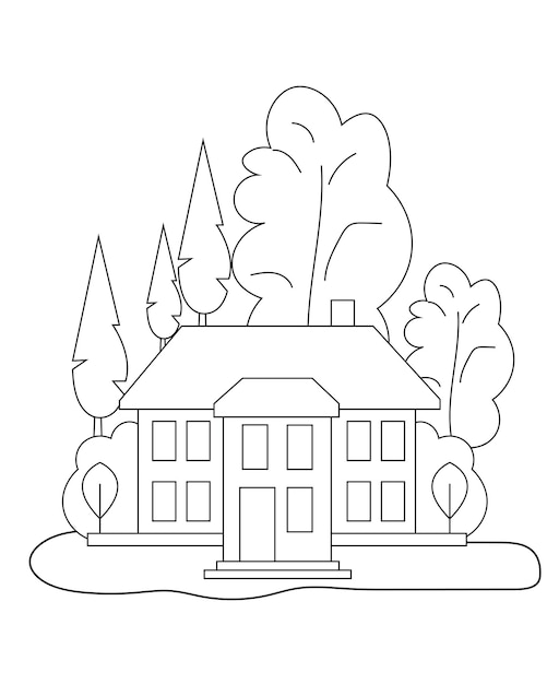 Premium vector simple house coloring page village house coloring page easy coloring page design