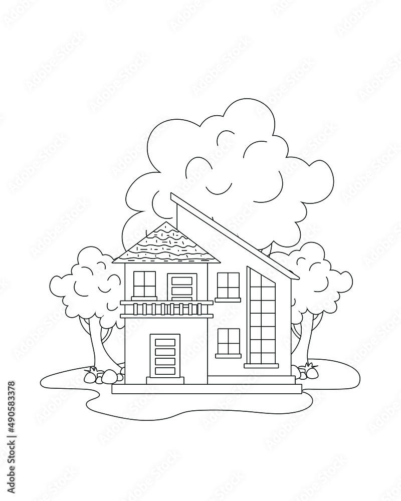 Easy simple house coloring page modern house line art design line art vector