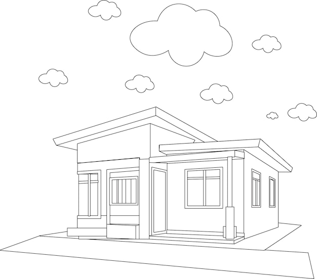 Premium vector house coloring page design simple coloring page design