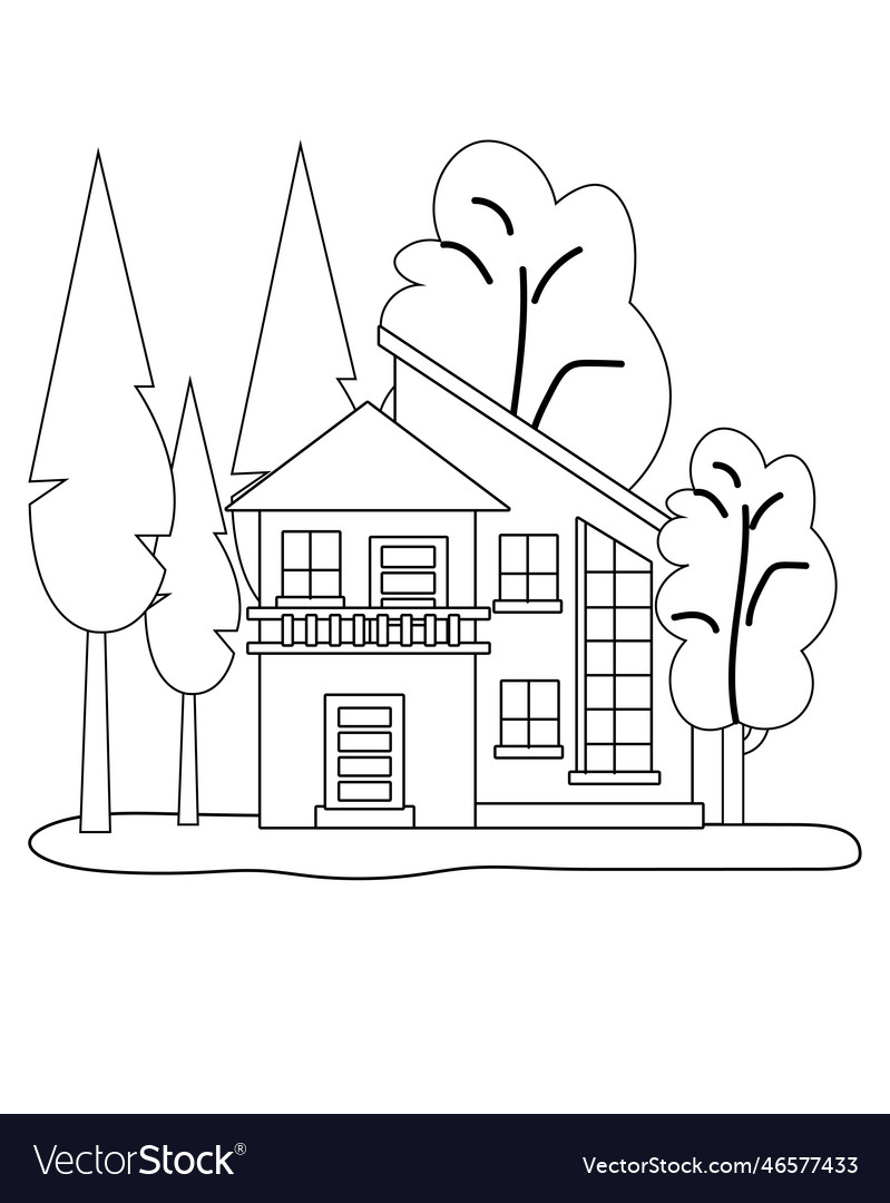 Easy simple house coloring page modern art vector image