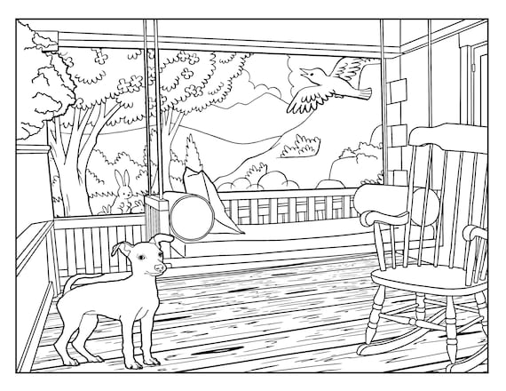 Front porch around the house coloring pages for adults printable coloring page instant download pdf