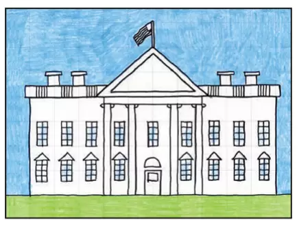 Easy draw the white house tutorial video and coloring page