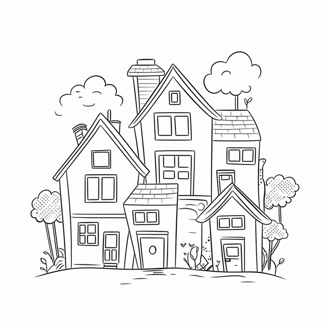 Doodle house coloring page free vector image download for outline sketch drawing house drawing wing drawing ring drawing png and vector with transparent background for free download