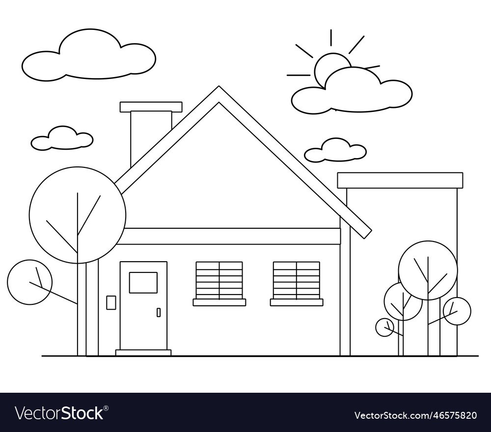 Easy simple house coloring page modern art vector image