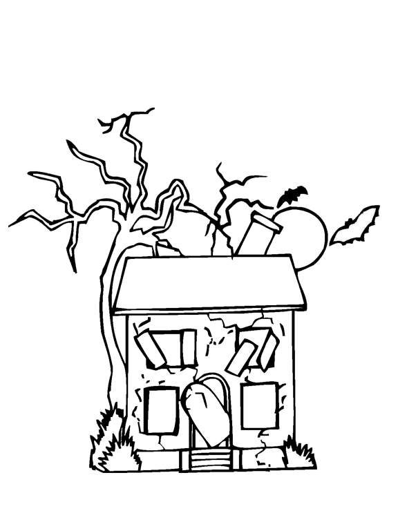 Abandoned house coloring page purple kitty