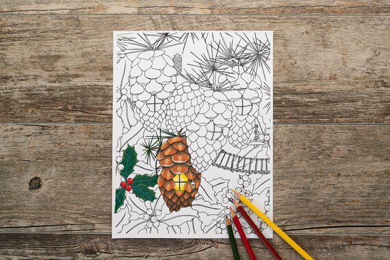 Pinecone fairy garden coloring page pine cone coloring page winter coloring page creative coloring pages instant download coloring pages