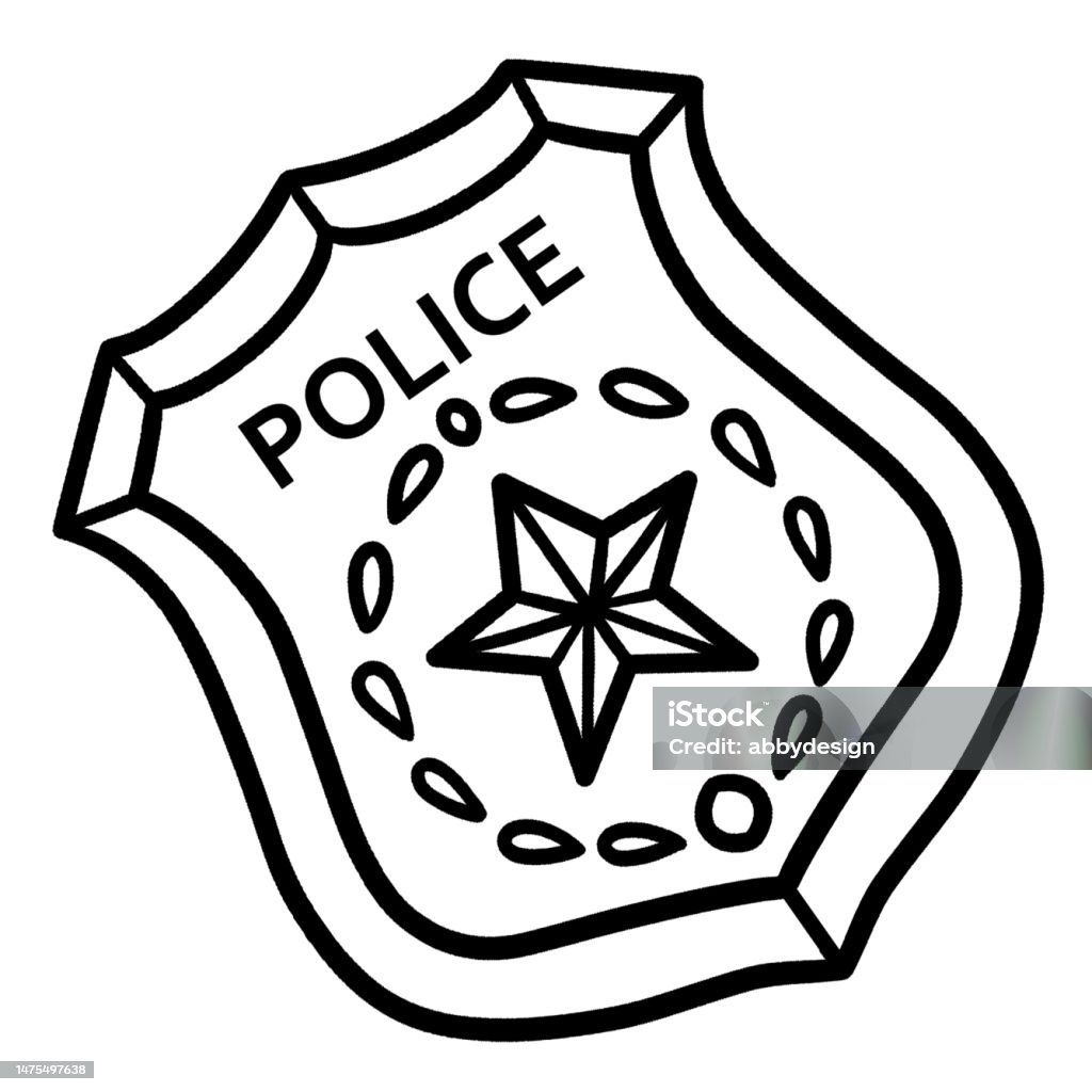 Police badge isolated coloring page for kids stock illustration