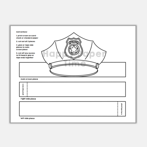 Police hat paper crown printable coloring craft made by teachers