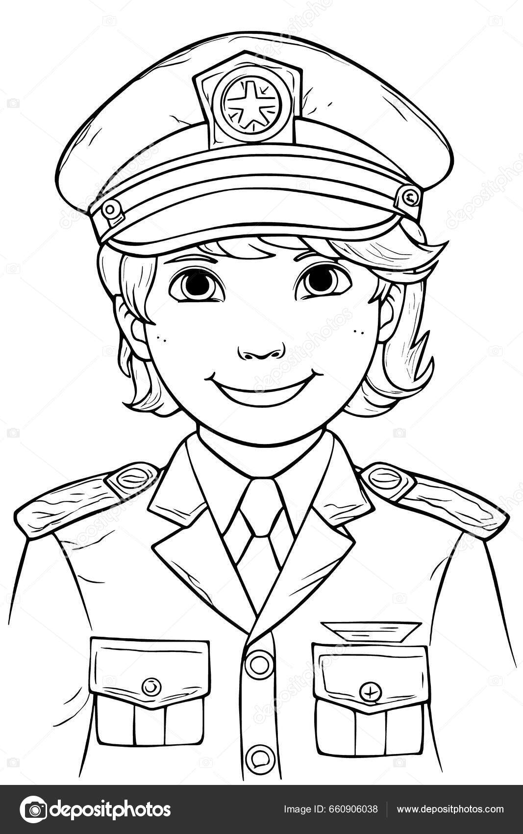 Police officer black white coloring pages kids simple lines cartoon stock photo by george