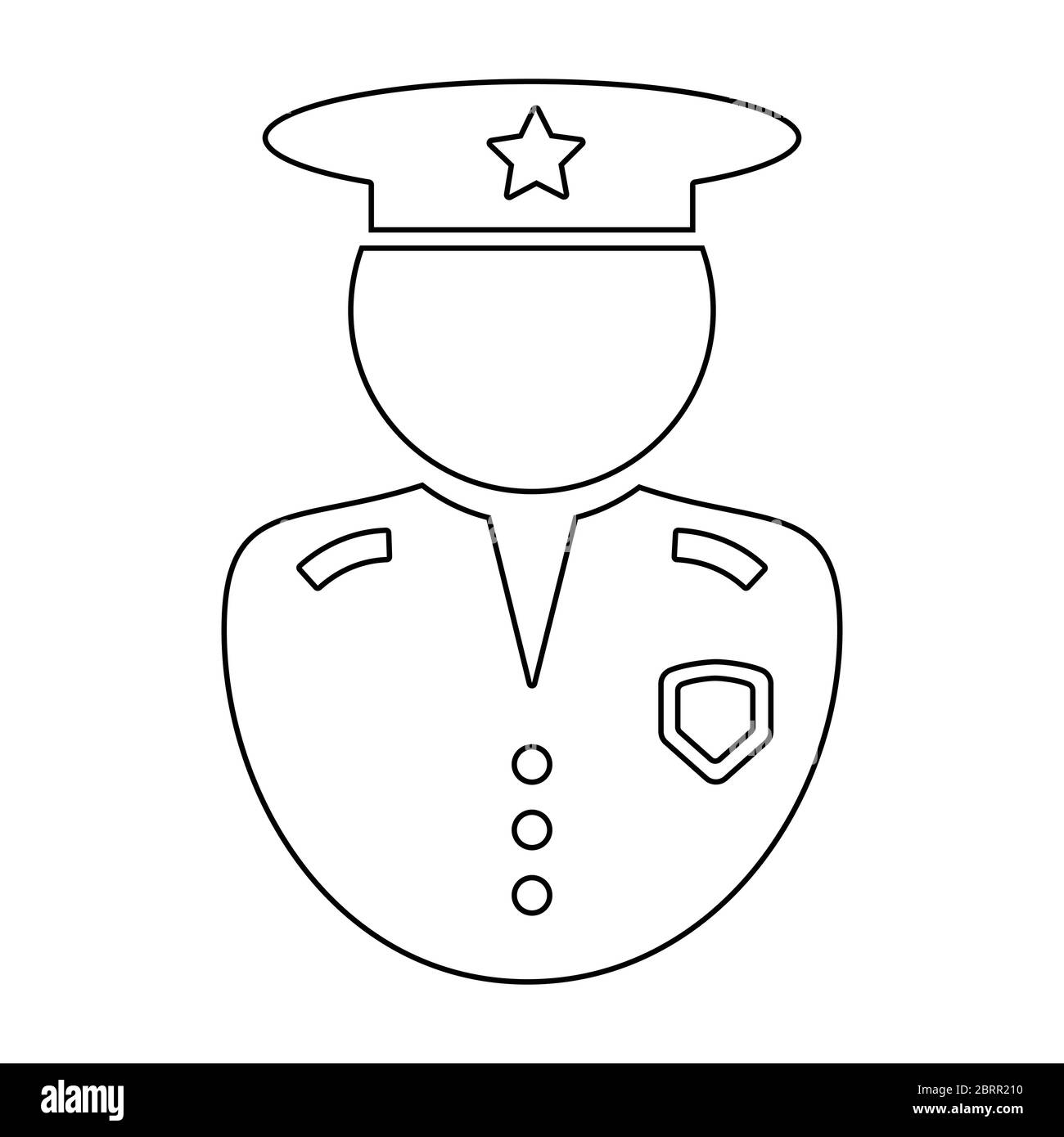 Police officer outline icon black and white illustration pictogram icon depicting uniformed law enforcement officer with hat and badge eps vector stock vector image art