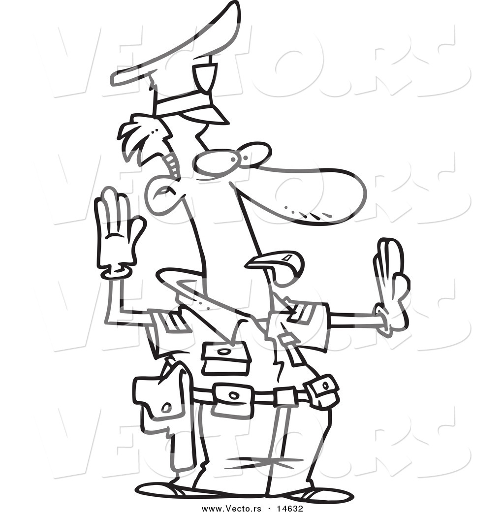 R of a cartoon police officer controlling traffic