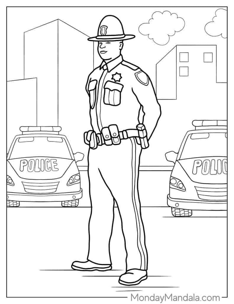 Police coloring pages free pdf printables