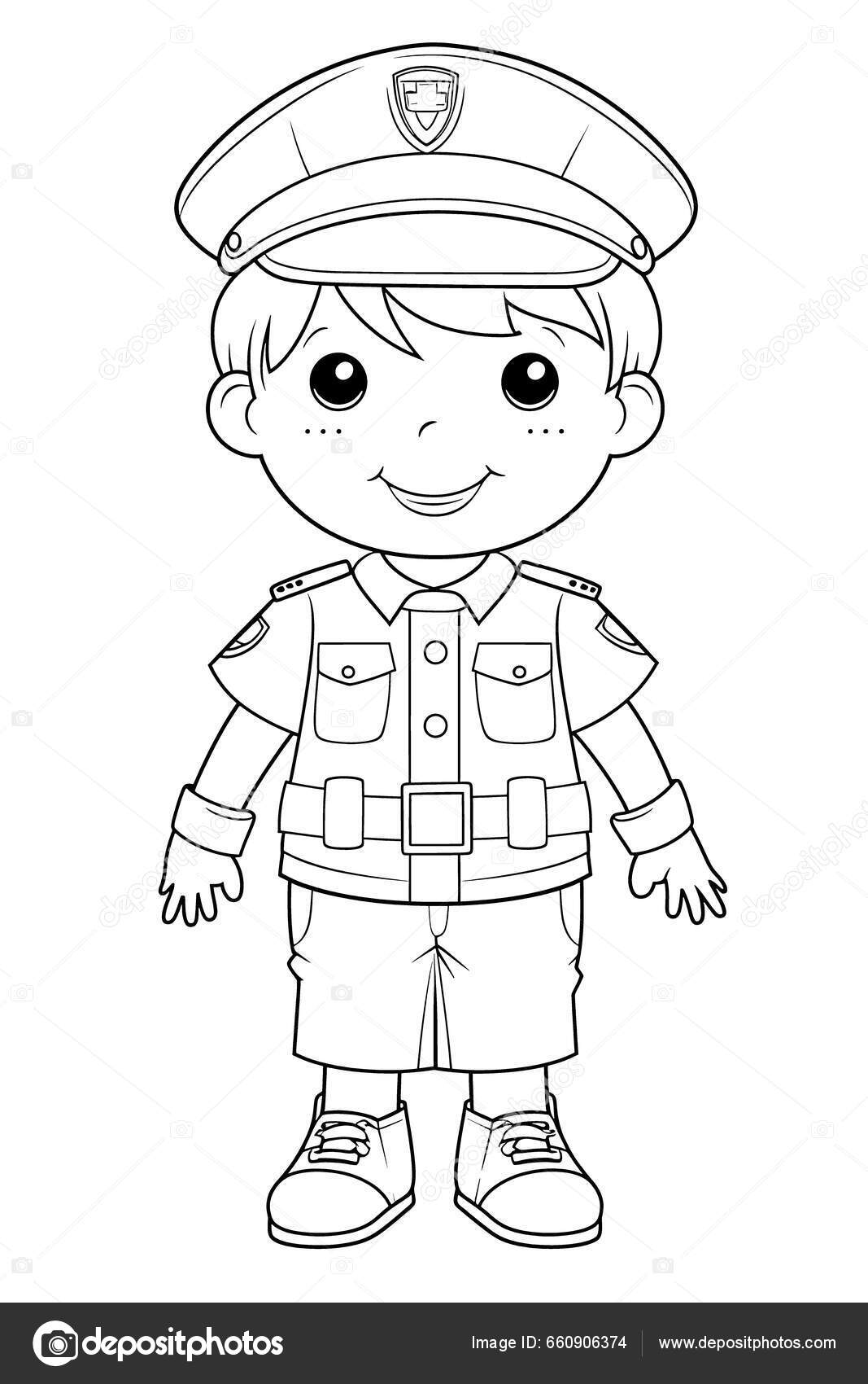 Police black white coloring pages kids simple lines cartoon style stock photo by george